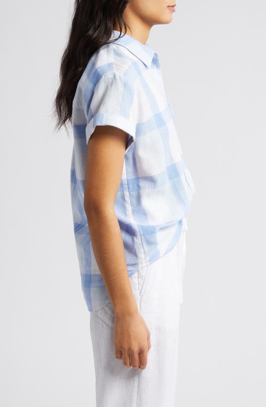 Shop Caslon Linen Blend Camp Shirt In Blue- White Multi Check