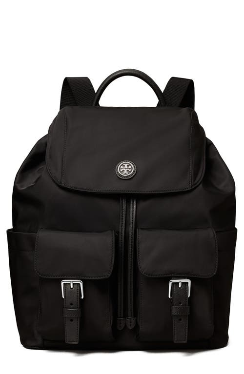 Flap Nylon Backpack in Black/dnu