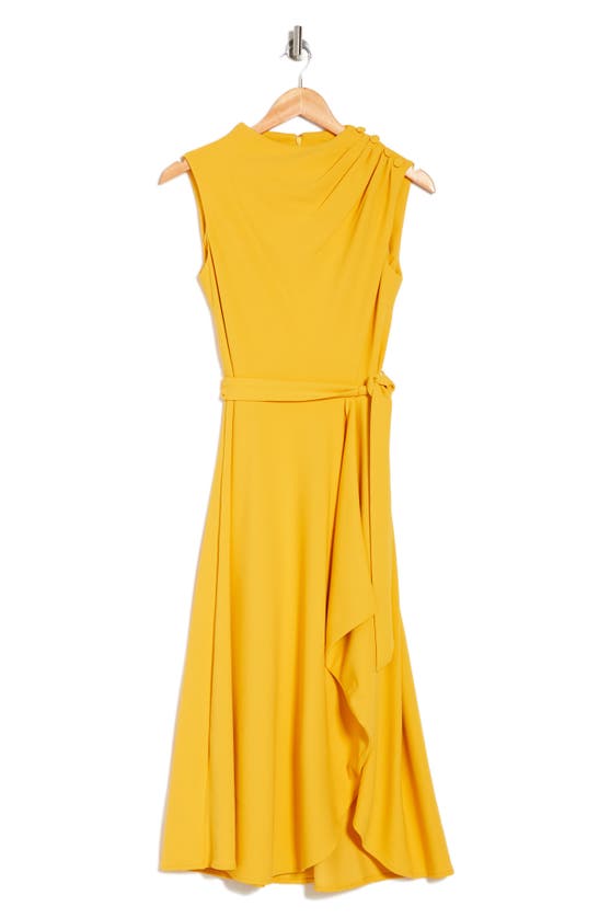 Shop Dkny Sleeveless Tie Belt A-line Midi Dress In Golden Spice