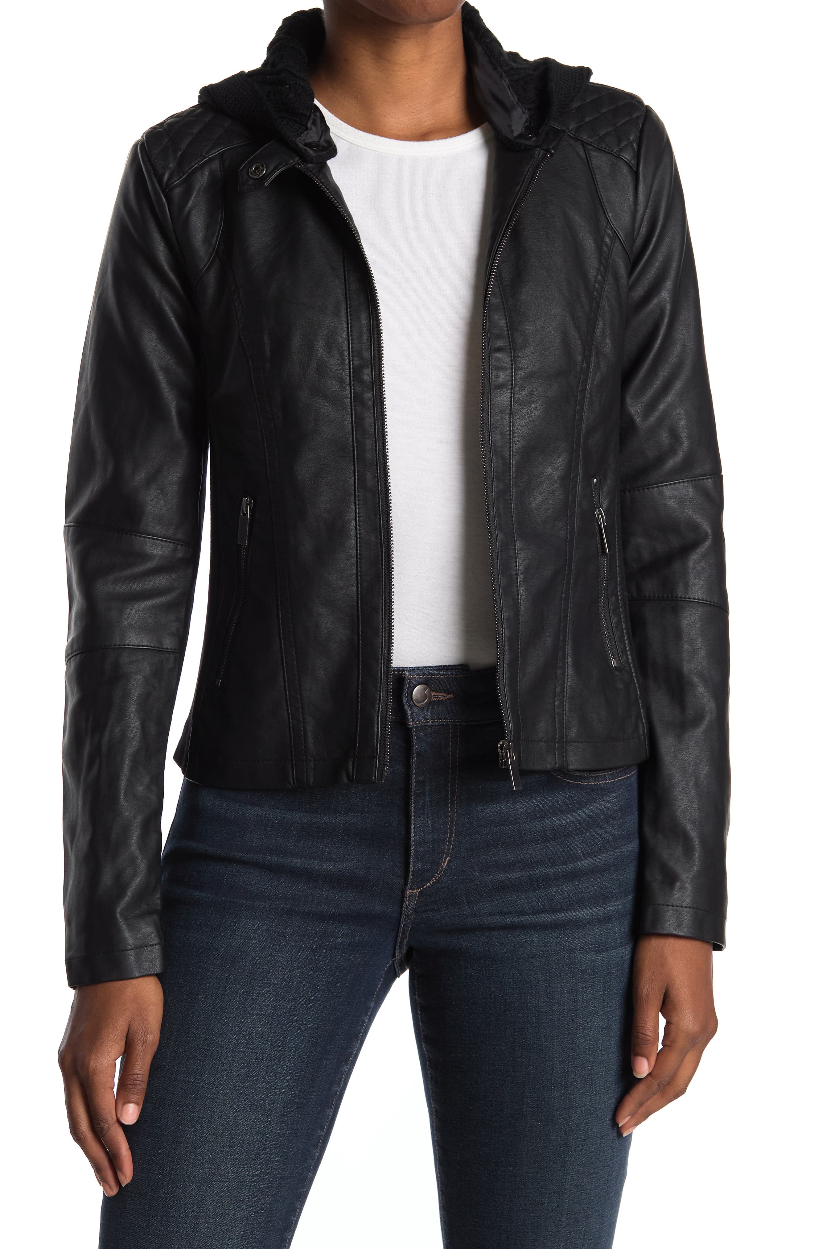 faux leather sweater jacket