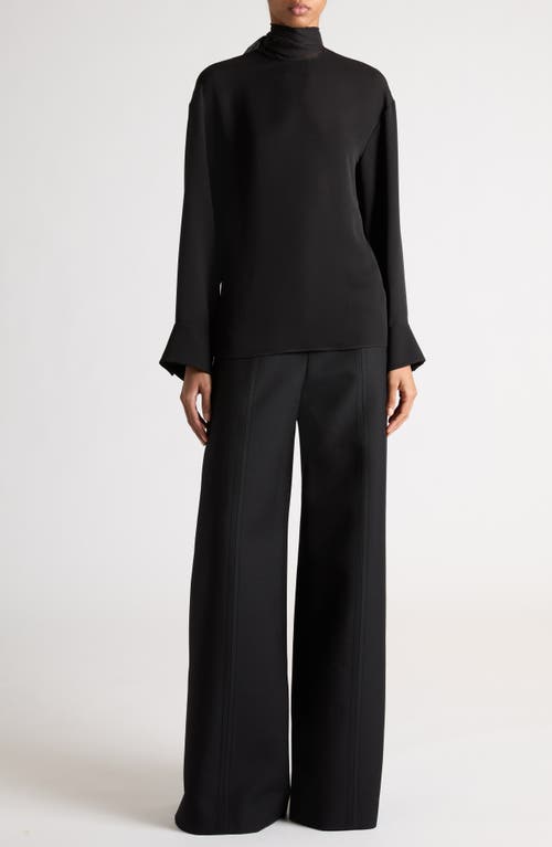 Shop Valentino Garavani Pleated High Waist Wide Leg Wool & Silk Trousers In Nero