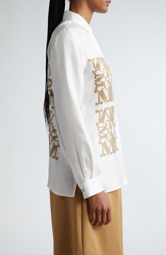 Shop Max Mara Legno Monogram Print Silk Twill Shirt In Vanilla