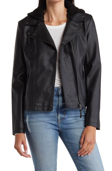 Women's Faux Leather Bomber Jacket - S.E.B. By SEBBY Black Medium