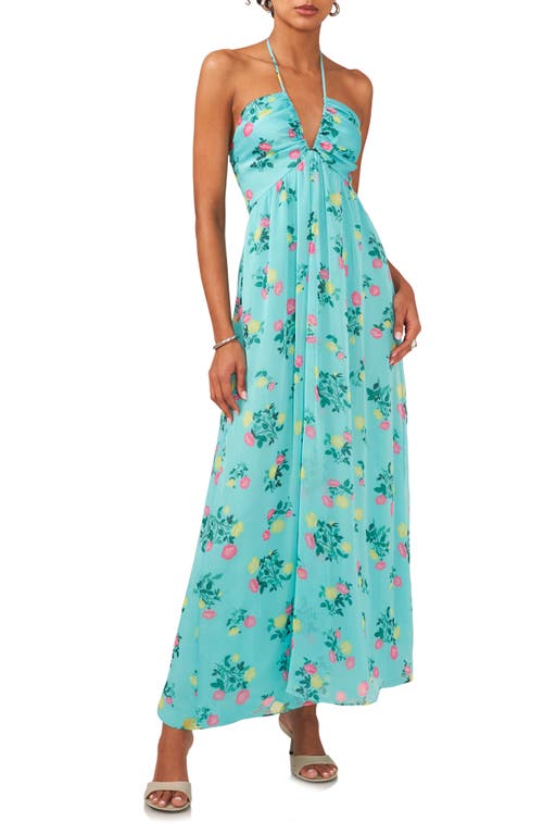 1.STATE Floral Halter Maxi Dress Ocean Teal at Nordstrom,