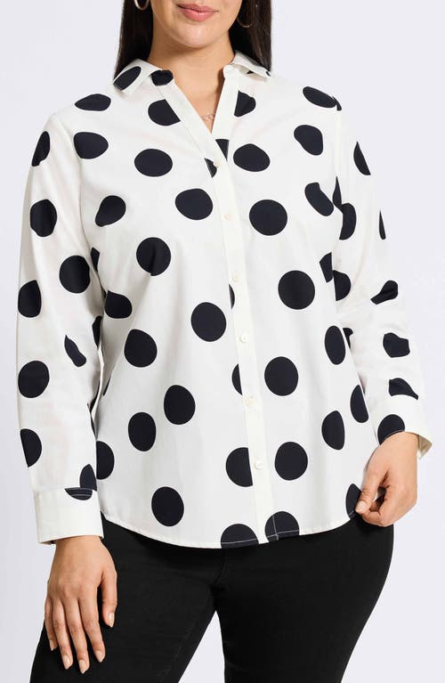 Foxcroft Mary Dot Print Cotton Poplin Button-Up Shirt White/Black at Nordstrom