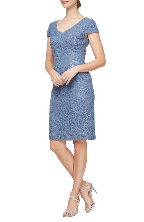 Alex Evenings Corded Sequin Sheath Cocktail Dress Wedgewood at Nordstrom,