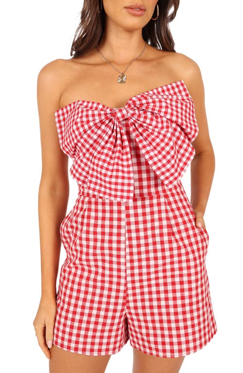 Petal And Pup Petal & Pup Bambi Gingham Strapless Cotton Bow Front Romper In Red