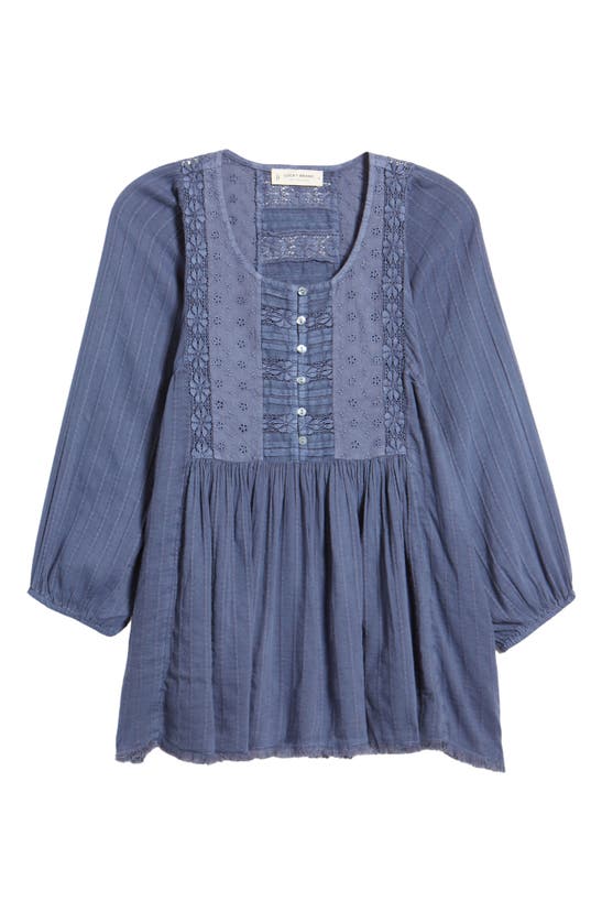 Lucky Brand Lace Yoke Cotton Blend Tunic In Nightshadow Blue