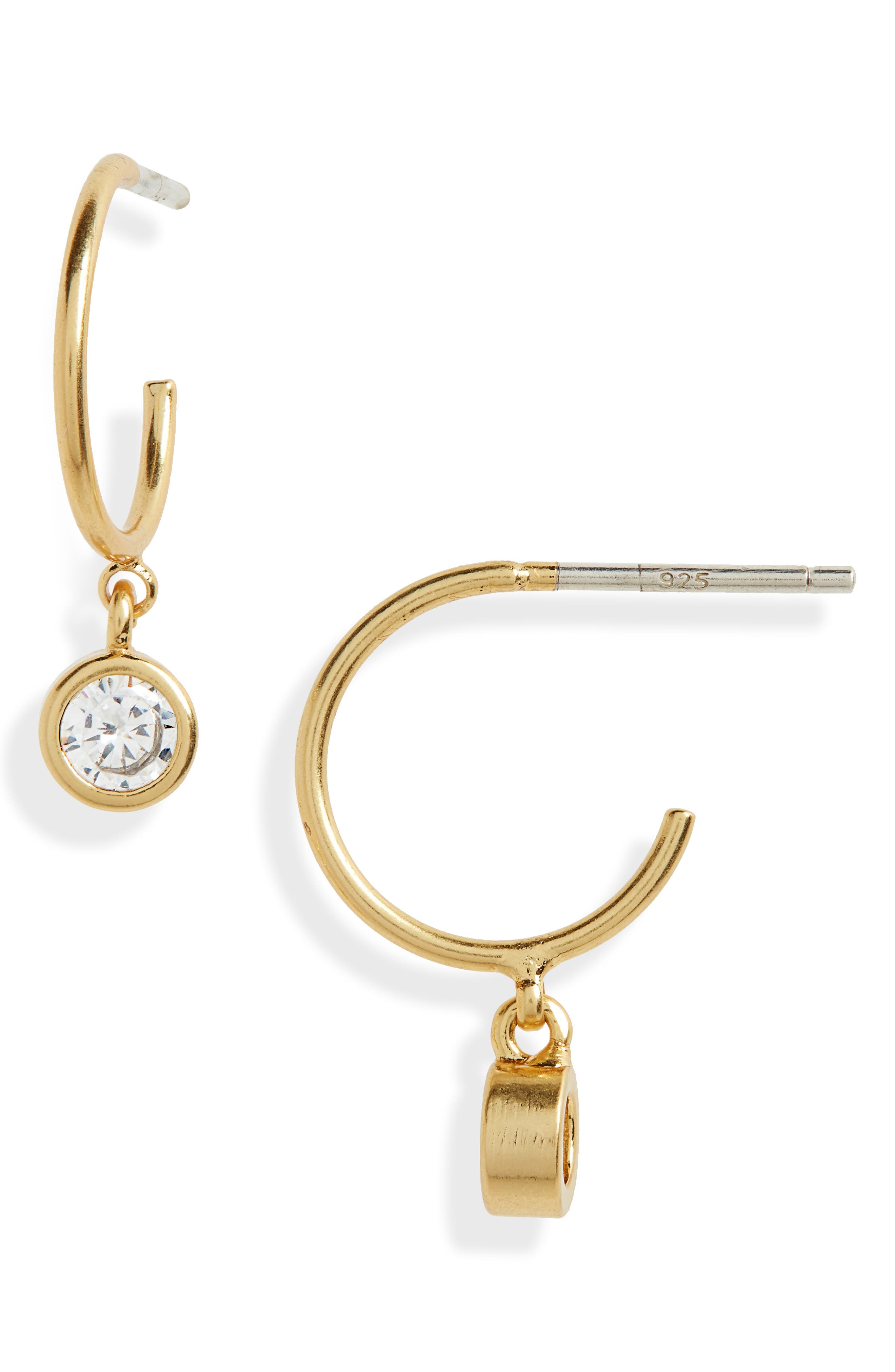 Madewell Bezel Glass Charm Mini Hoop Earrings Nordstrom