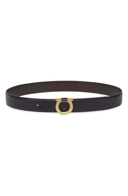 FERRAGAMO Double Gancio Leather Belt Nero Hickory at Nordstrom, Eu