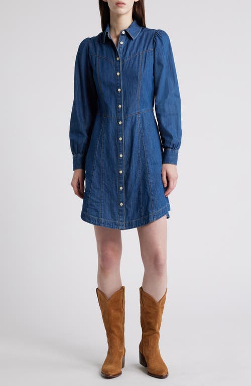 Shop Pendleton Puff Shoulder Long Sleeve Chambray Dress In Medium Blue