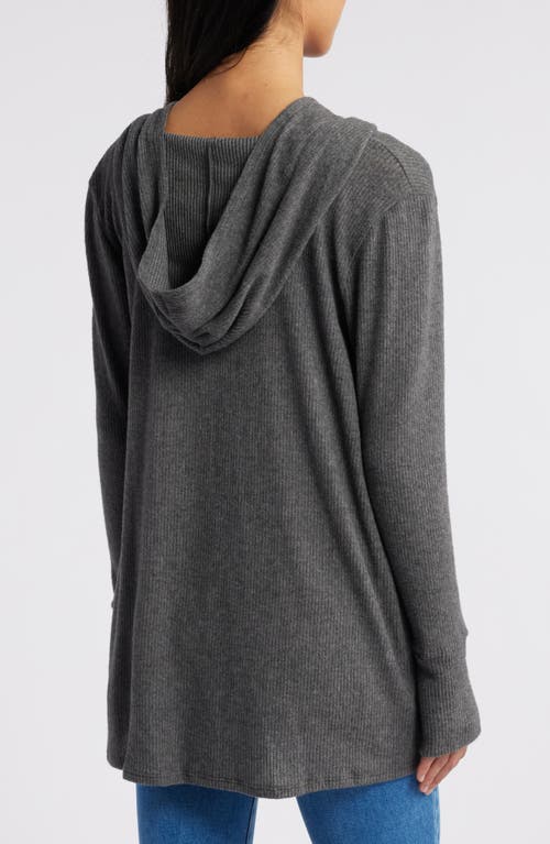 Shop Loveappella Hooded Rib Cardigan In Charcoal