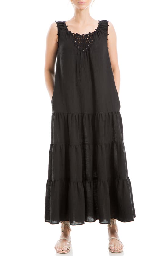 Shop Max Studio London Lace Inset Tiered Maxi Dress In Black