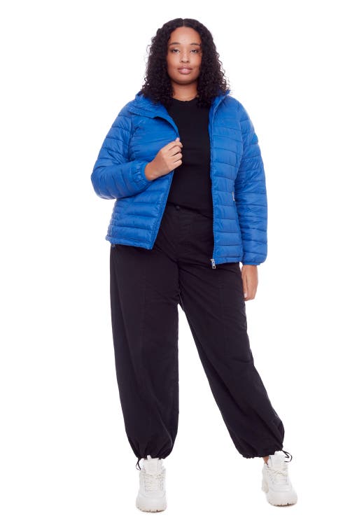 Alpine North Plus Size Yoho Lightweight Packable Puffer Jacket & Bag In Cobalt