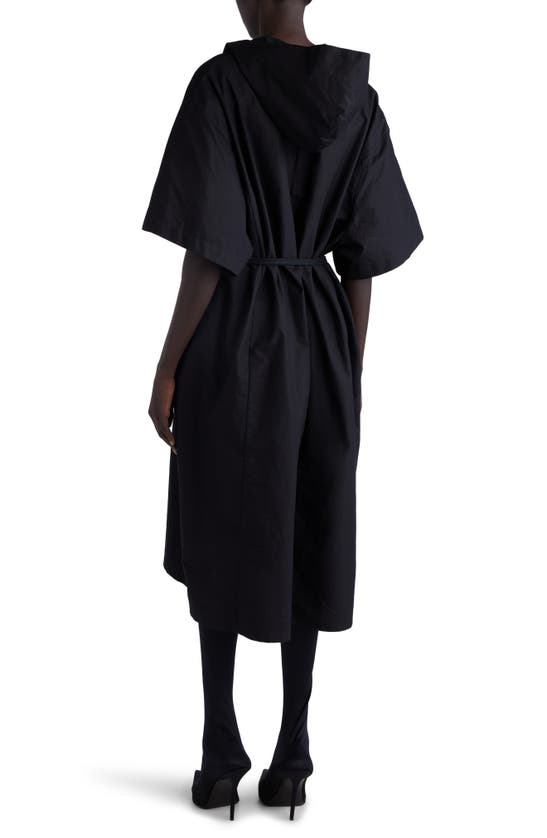 Shop Balenciaga Hooded Cotton Poplin Midi Dress In Black