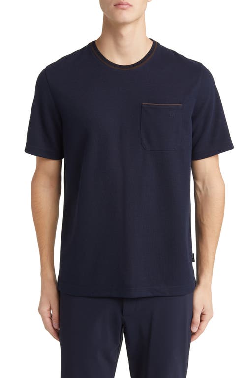 Ted Baker London Grine Piqué Pocket T-Shirt with Suede Trim in Navy at Nordstrom, Size 2