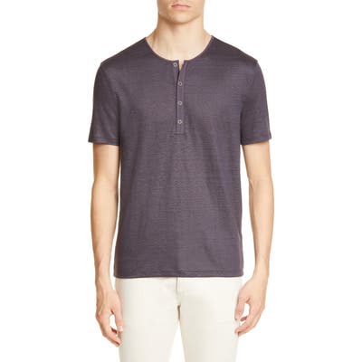 John Varvatos Regular Fit Slub Linen Henley, Purple