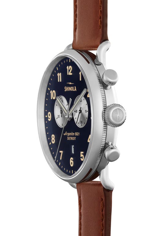 Shinola The Canfield Chrono Leather Strap Watch, 43mm In Dark Cognac/midnight Blue