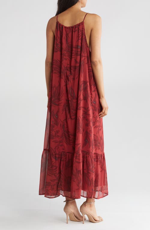 Shop Lovestitch Floral Tie Neck Dress In Wine/charcoal