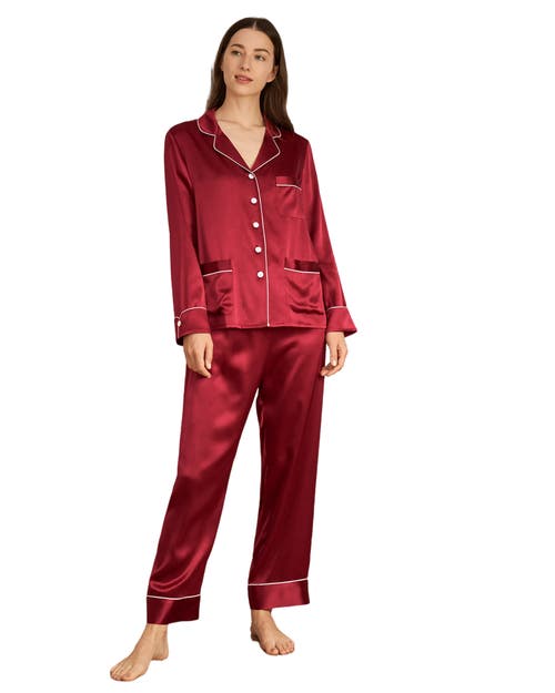 Shop Lilysilk Chic Trimmed Silk Pajama Set In Claret