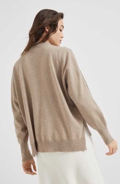 Shop Brunello Cucinelli Mock Neck Sweater With Monili In Brown