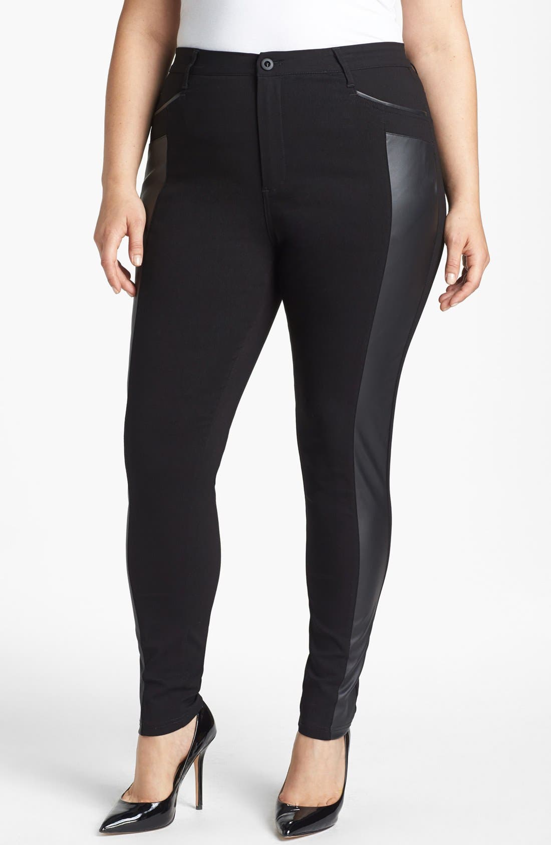 City Chic Faux Leather Trim Slim Pants (Plus Size) Nordstrom