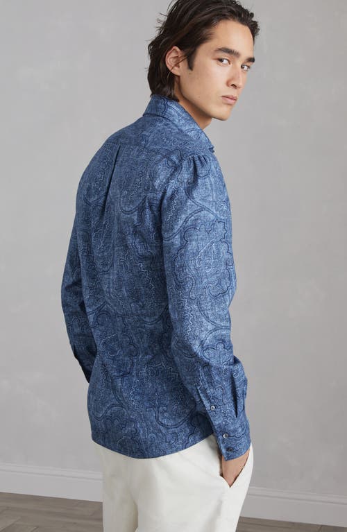 Shop Brunello Cucinelli Paisley Slim Fit Shirt With Spread Collar In Denim