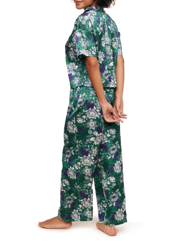 Adore Me Verica Pajama Top & Pants Set In Floral Green