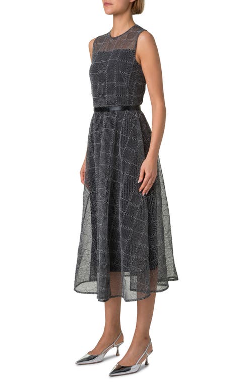 Akris Square Embroidered Tulle Sleeveless Midi Dress In Black-ecru