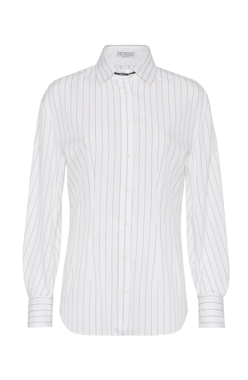 Shop Brunello Cucinelli Striped Poplin Shirt In White