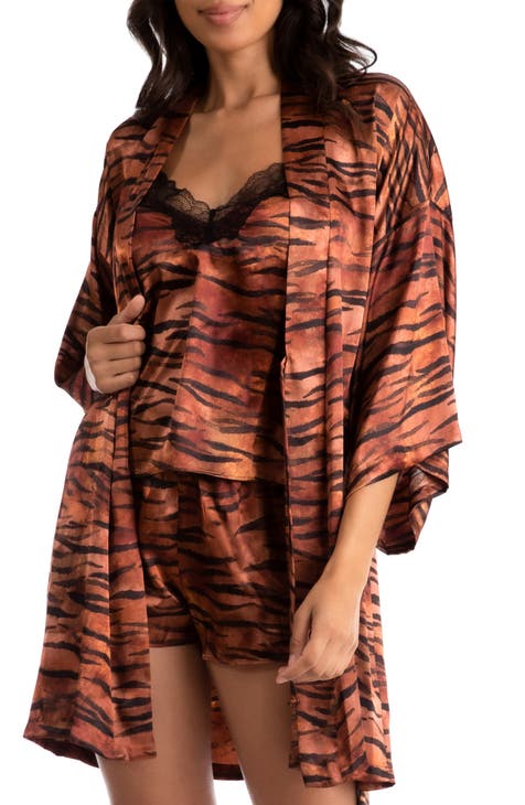 Felina Adrienne Print Satin Pajamas In Tiger