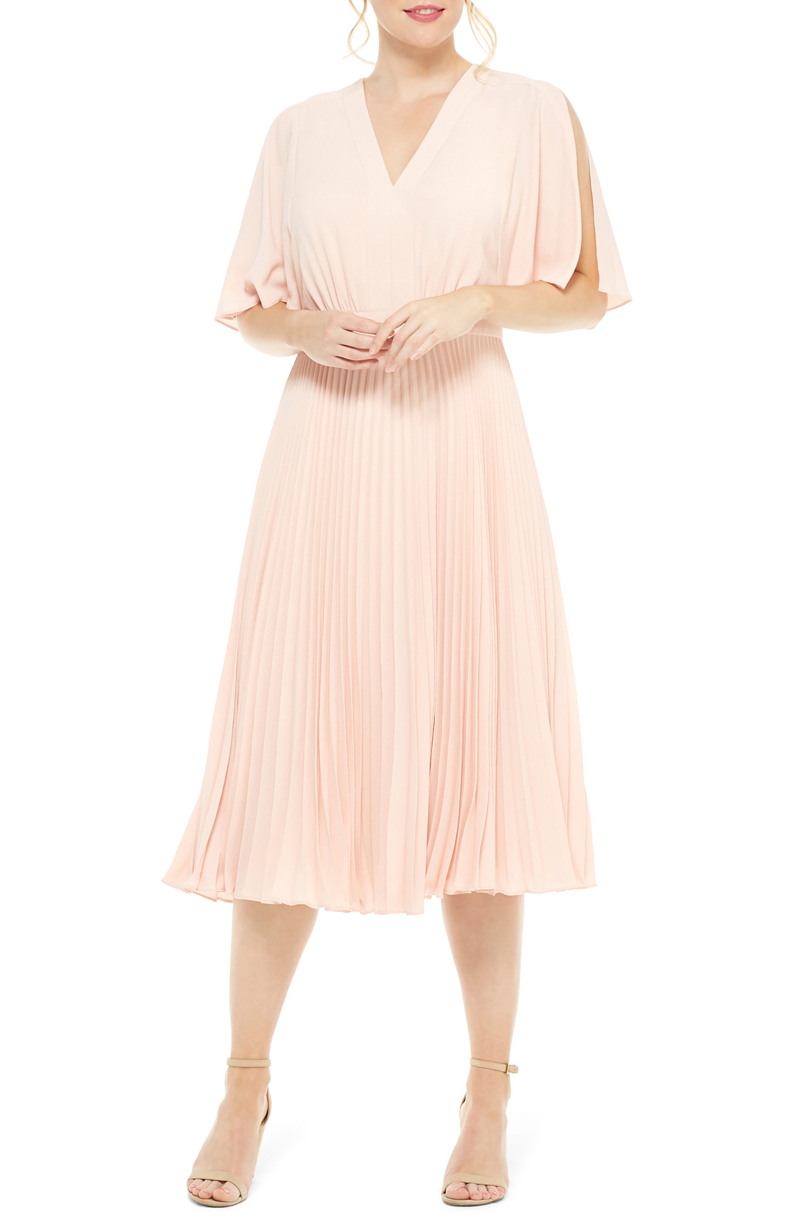 Maggy London Split Sleeve Pleated Midi Dress, 8 (similar to 1) - Pink