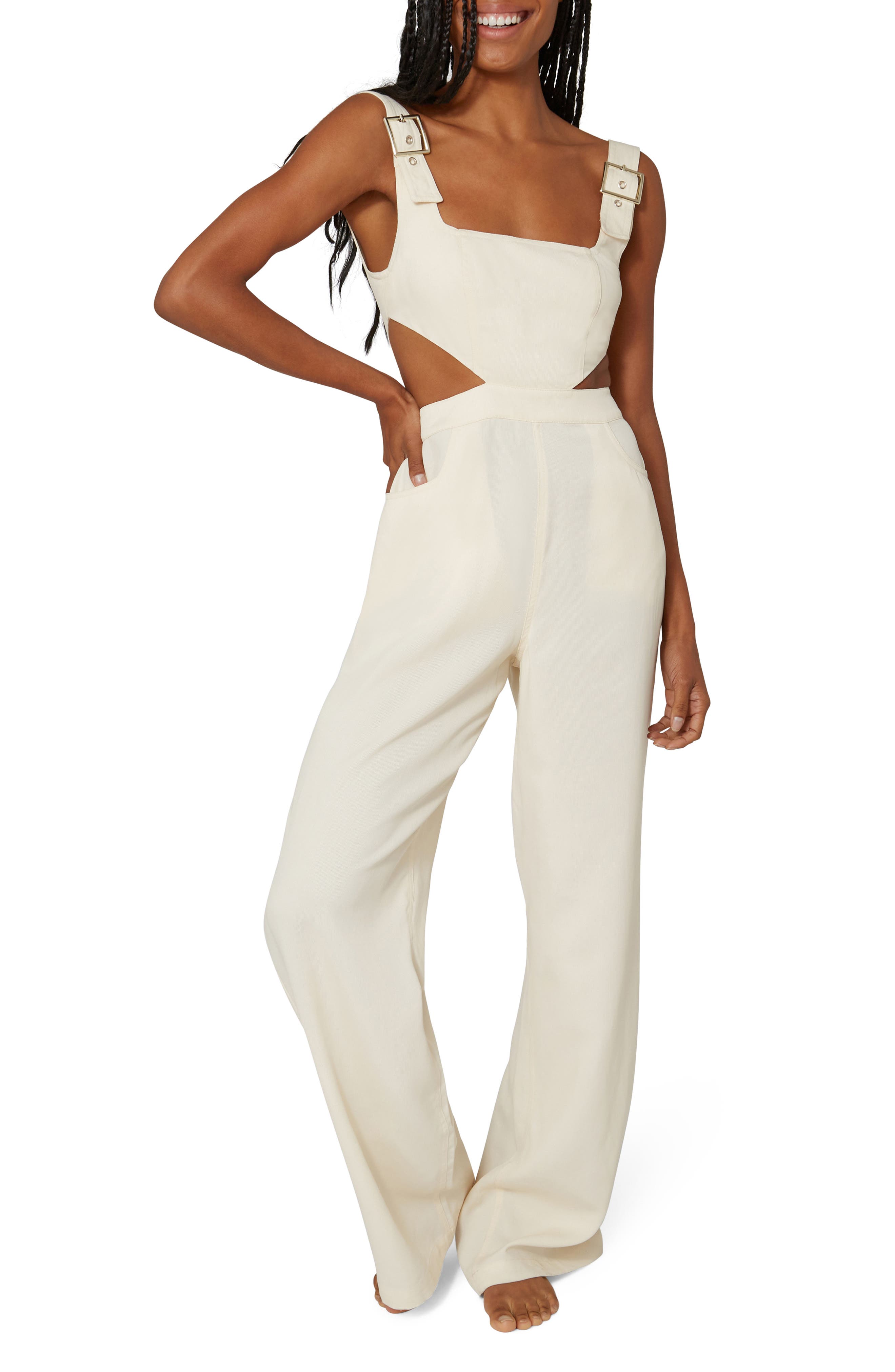 WEWOREWHAT CUTOUT OVERALLS,193294325802