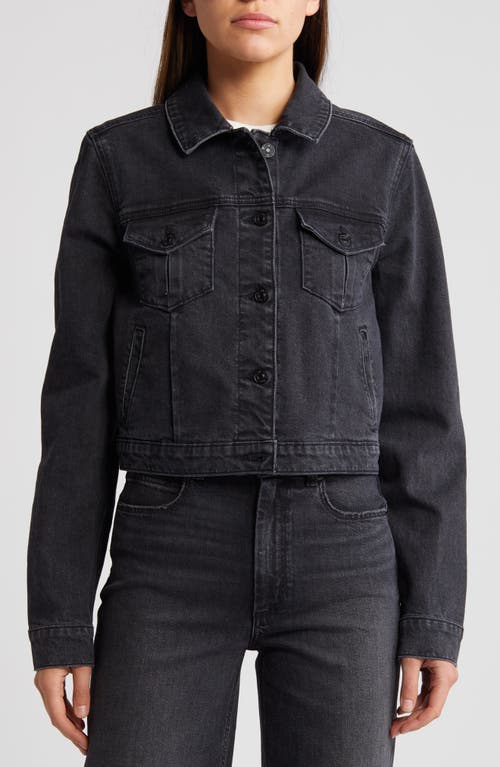 Shop Paige Rowan Crop Trucker Jacket In Black Manta Distressed