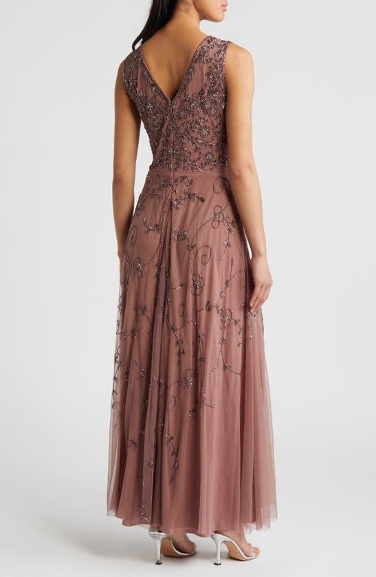 Shop Pisarro Nights Beaded Mesh Gown With Jacket In New Mauve
