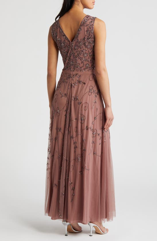 Pisarro Nights Beaded Mesh Gown With Jacket In New Mauve