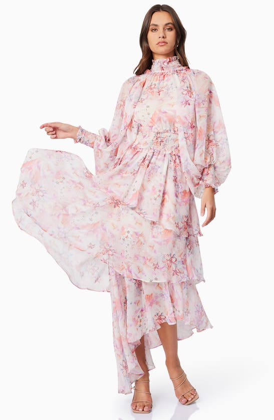 Shop Elliatt Astrid Floral Print Smocked Long Sleeve Dress In Pastel Multi