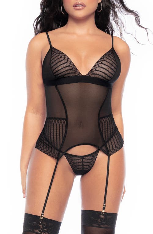 Mapale Lace & Mesh Basque G-String Black at Nordstrom,