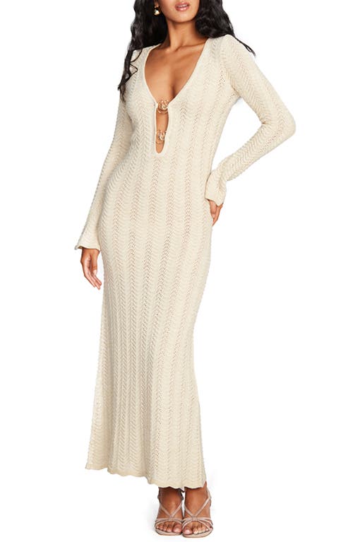 Shop Capittana Ella Gold Long Sleeve Knit Cover-up Maxi Dress In Gold/ivory