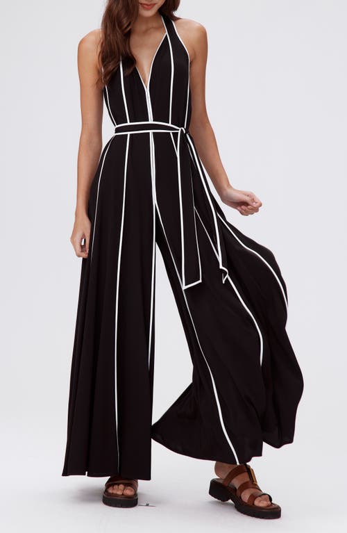 Diane von Furstenberg Jasper Wide Leg Jumpsuit Black/Ivory at Nordstrom,