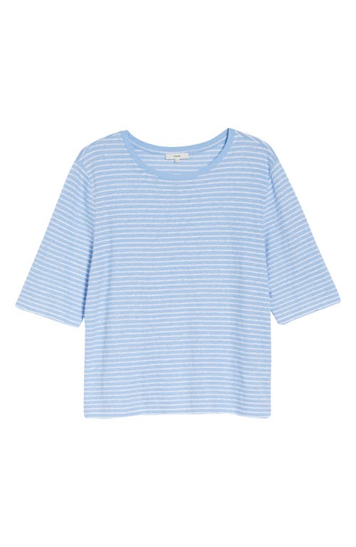 Vince Stripe Crewneck Slub Jersey T-shirt In Light Cerulean/optic Wh