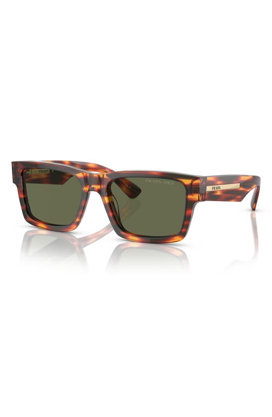 Prada 53mm Rectangular Polarized Sunglasses In Green/tort