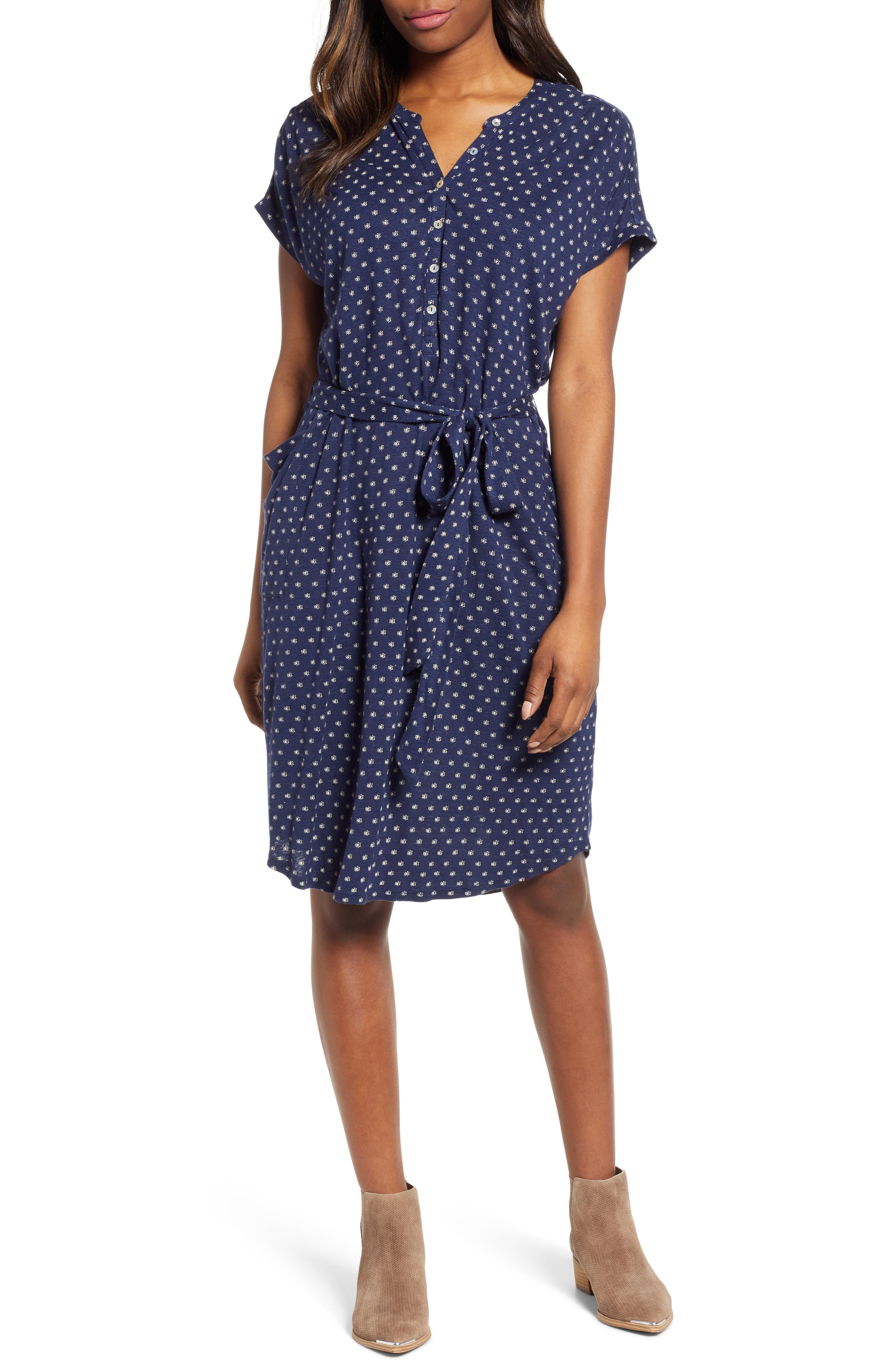 Lucky Brand Tie Waist Henley Dress, Blue
