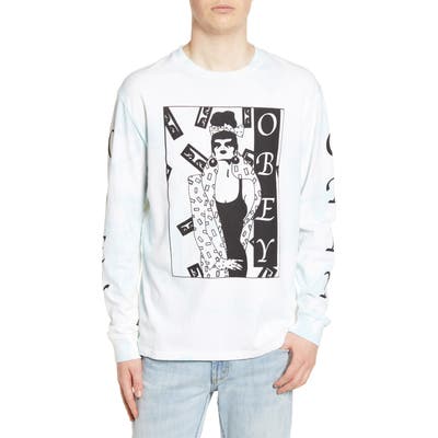 Obey Surrounded Bleach Long Sleeve Graphic T-Shirt, Blue