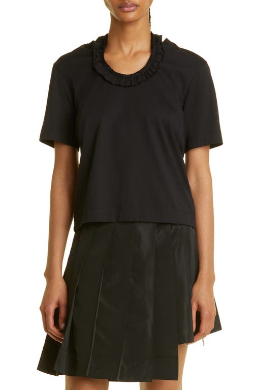 Simone Rocha Ruffle Cutout Tie Neck Cotton T-Shirt in Black