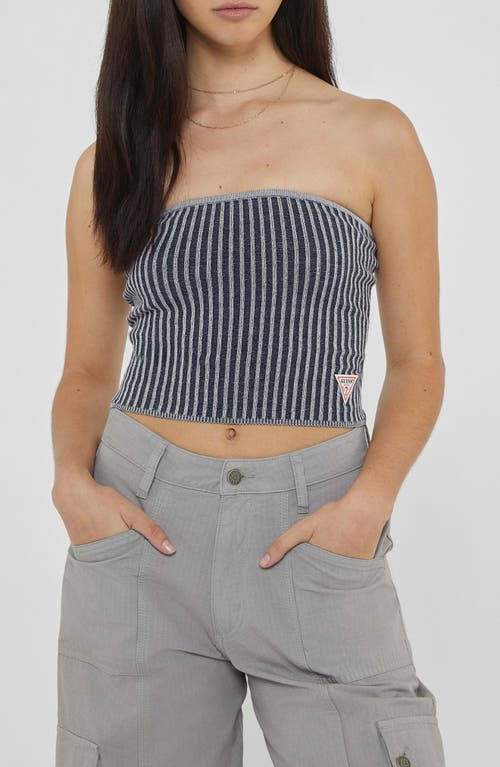 Guess Go Stripe Knit Tube Top In Uniform Blue Multi