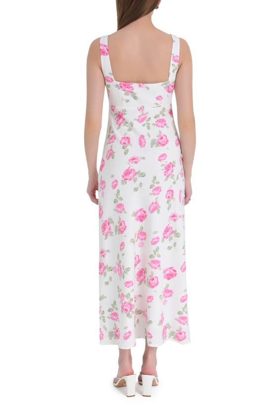 Wayf Romeo Floral Linen Blend Midi Dress In Ivory Roses
