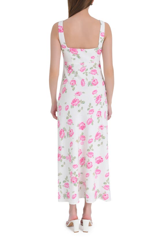 Shop Wayf Romeo Floral Linen Blend Midi Dress In Ivory Roses