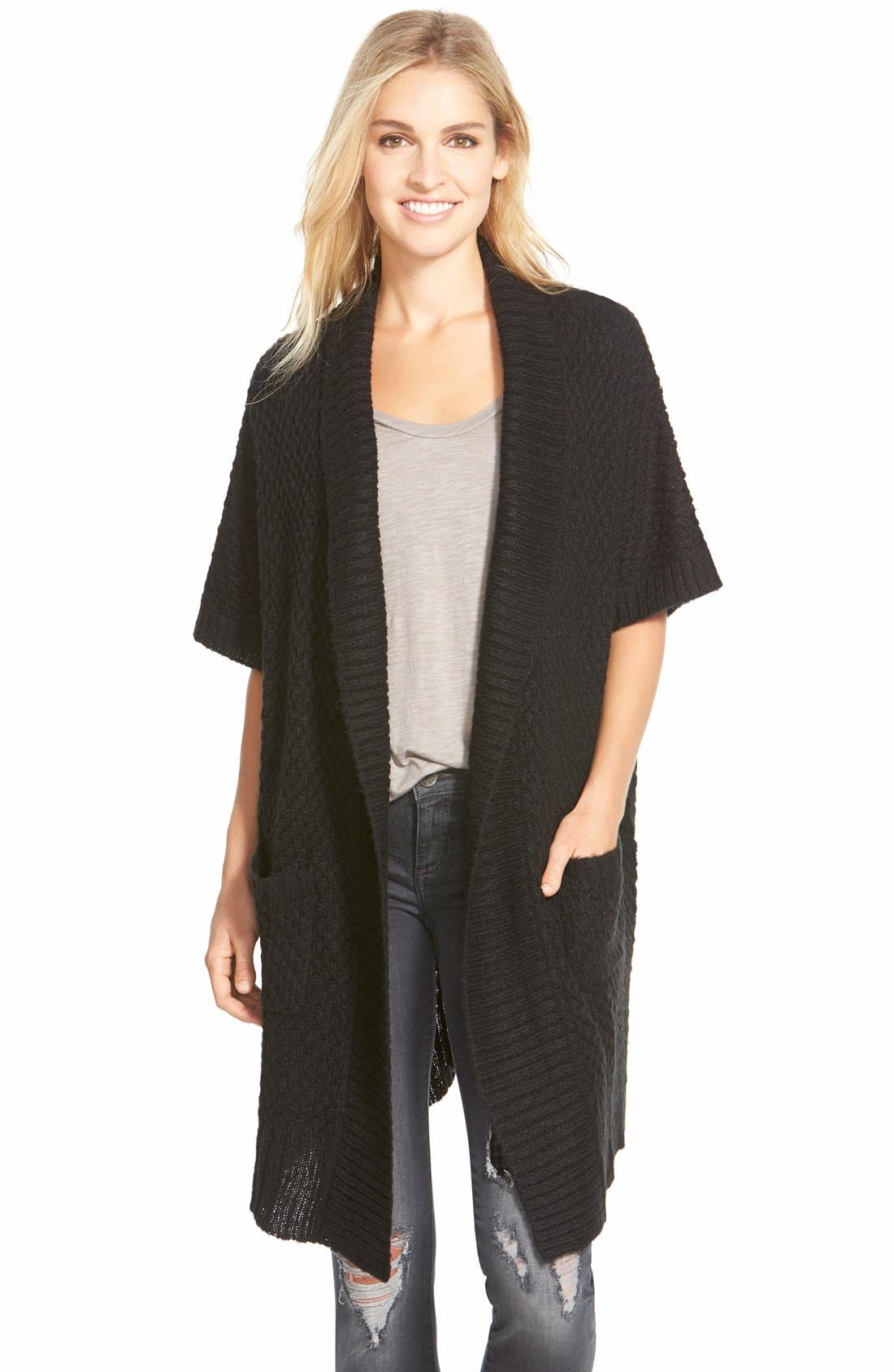 Press Elbow Sleeve Long Textured Cardigan Nordstrom