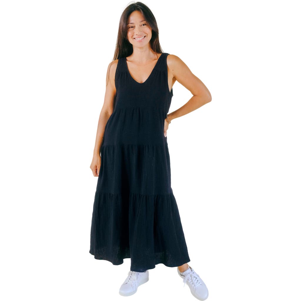 Poplinen Plus Teresa Tiered Tank Dress In Black
